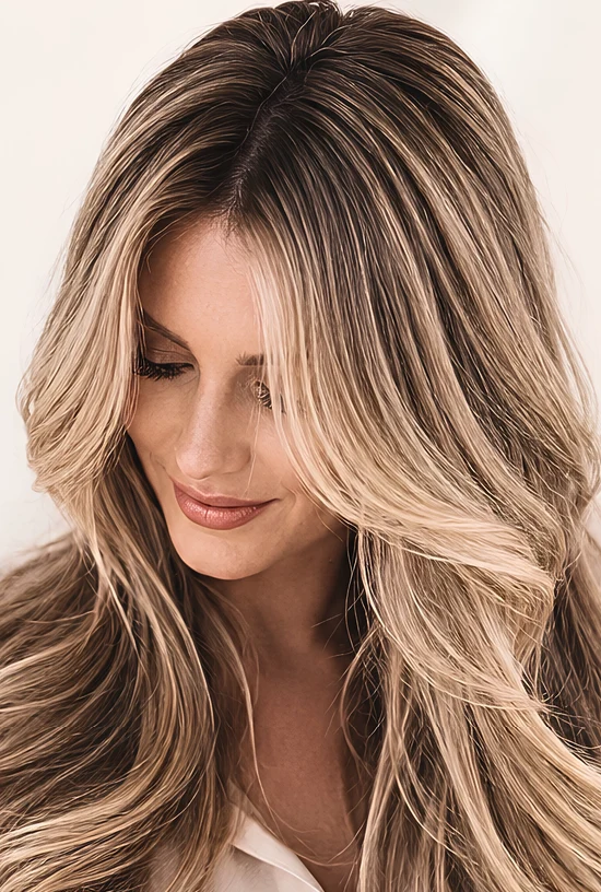 Styled hair shown in our topper supplier catalogue